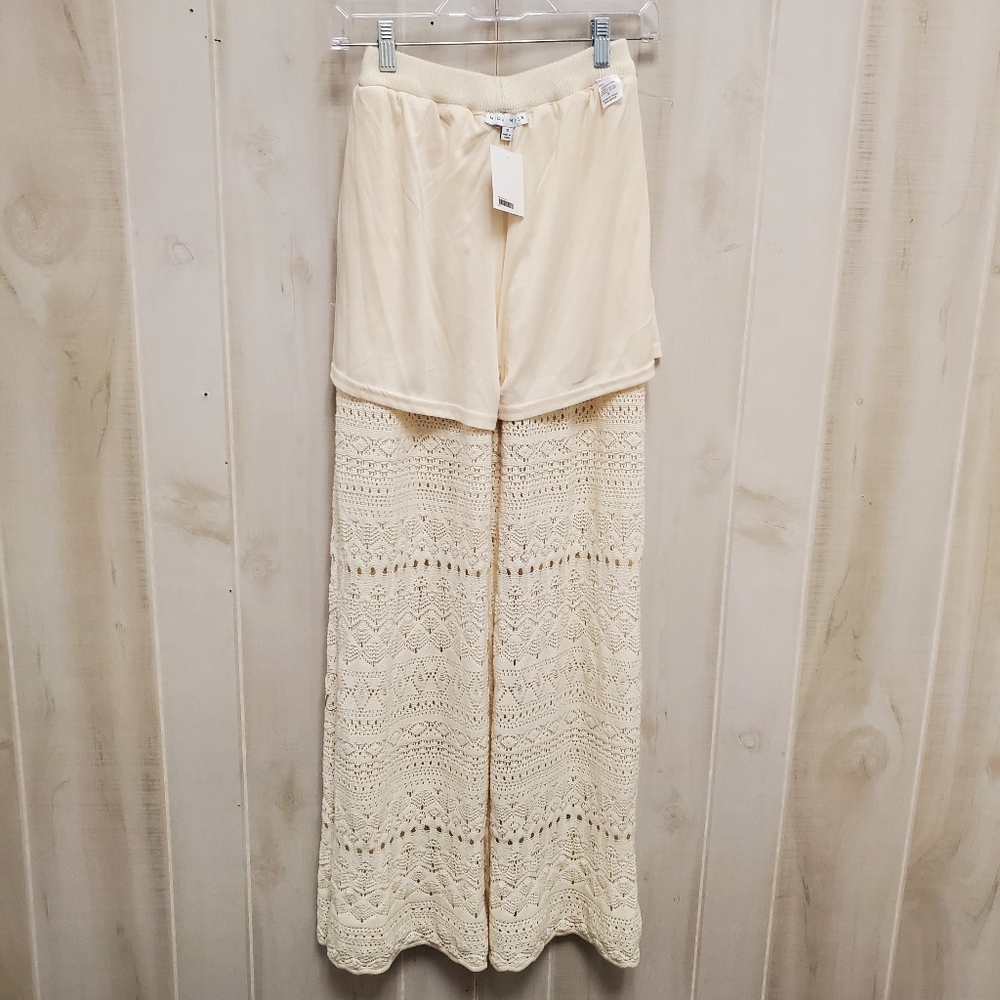 NWT Miou Muse Crochet Pants SOFT Knit Eyelet Neutral Ivory - Picture 3 of 14